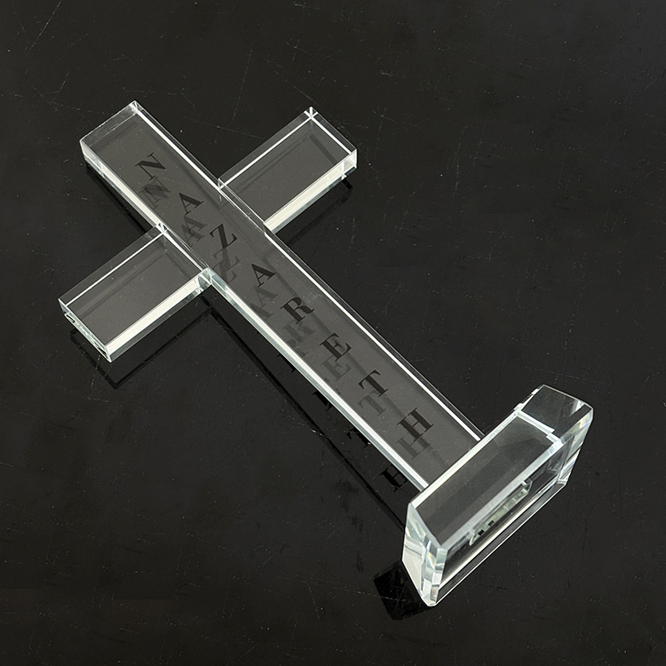 Personalized Clear Crystal Glass Standing Cross Figurine MH-15565