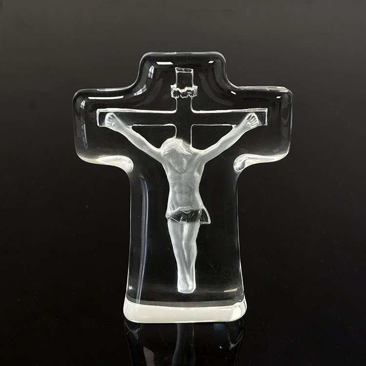 Clear Crystal Glass Standing Cross Glacier with Jesus Figurine MH-15564