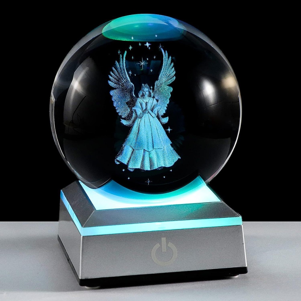 Light up Crystal Laser Milky Way Saturn Ball with square Plastic Led Light Base MH-Q0260