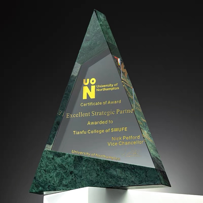 Triangle Green Marble Crystal Trophy Awards MH-LJ0437