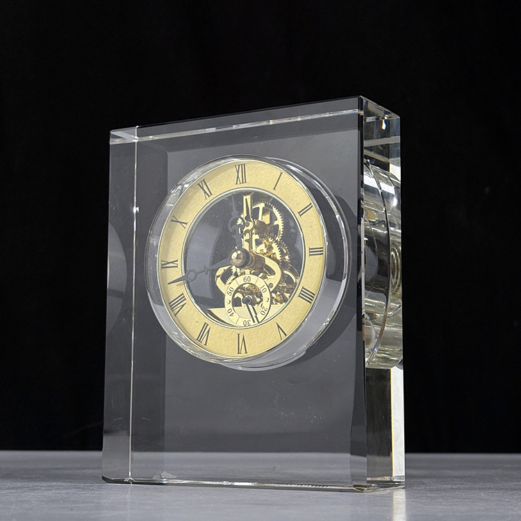 Optical Rectangle Glass Crystal Desk Clock