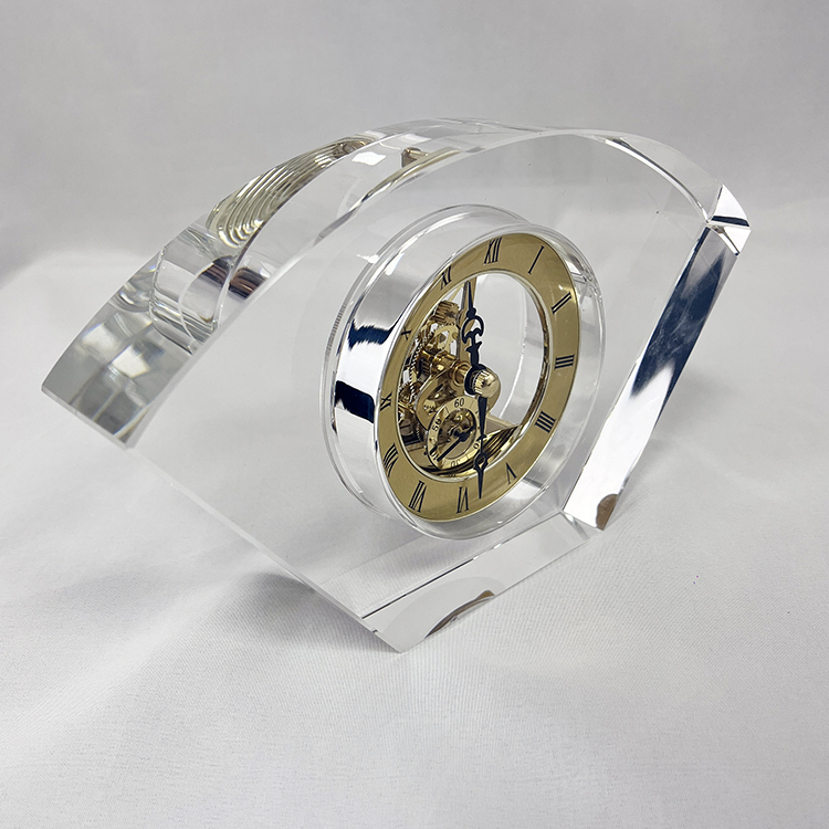 Blank Fan Shaped Clear Glass Crystal Table Clock MH-C0115