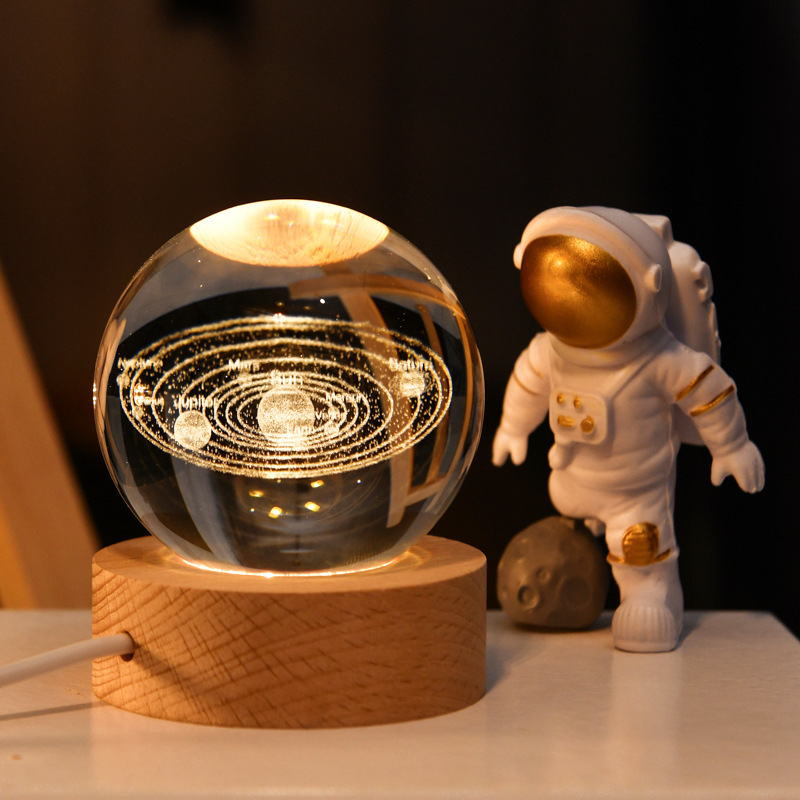 Light up Crystal Laser Milky Way Ball with Wood Led Light Base MH-Q0242