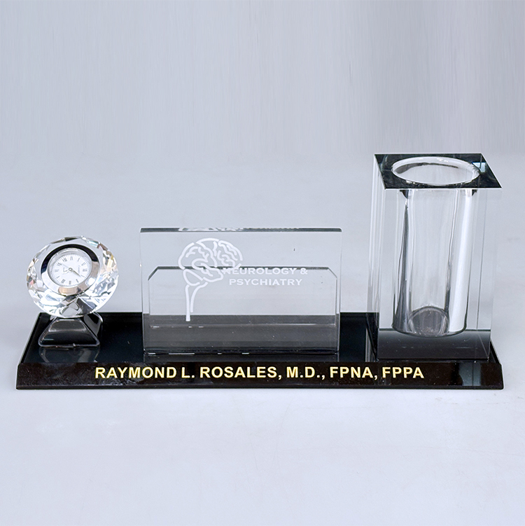 Multi-functional Three in One K9 Crystal Pen Holder with Diamond Clock Card Holder Office Business Gifts MH-B0392