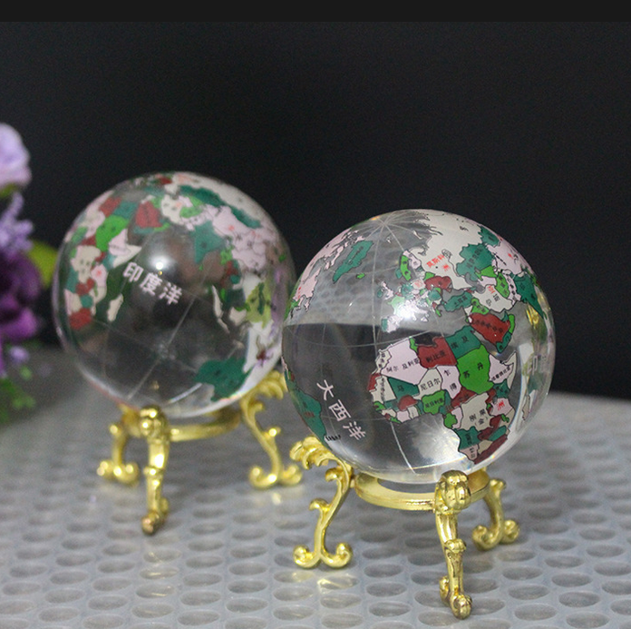 Colored Map Glass Crystal Globe with Metal Stand MH-Q0219
