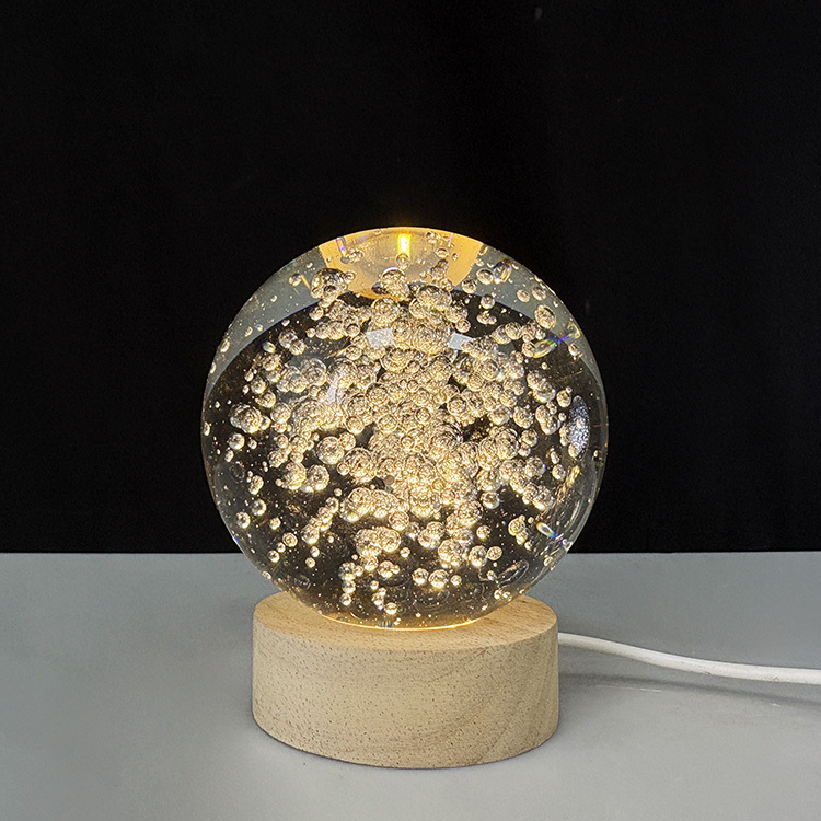 Light up Crystal Air Bubble Ball with Wooden Light Base MH-Q0290