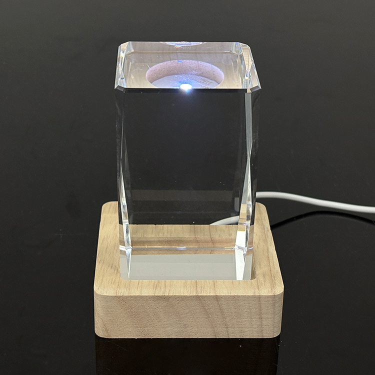 New Night Light Blank Crystal Block Cube Paperweight with Multi Color Led Light Base MH-F0664