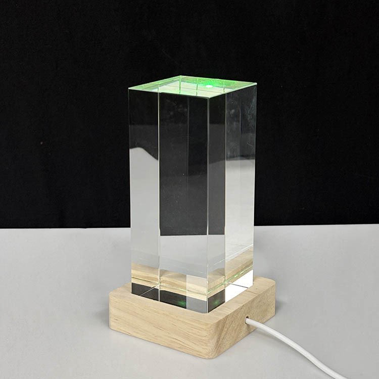 Blank Rectangle Crystal Paperweight with Multi Color Wood Light Base MH-F0715
