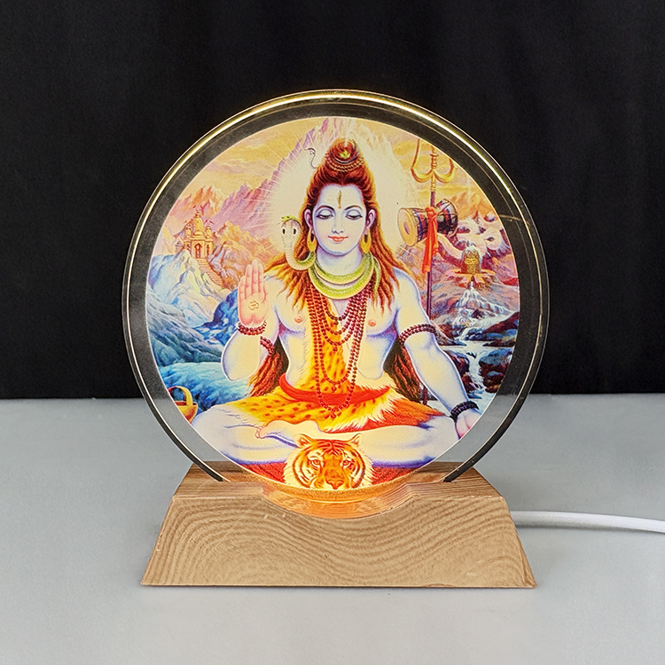 Custom Hindu Ganesh God Crystal Round Shape with Wooden Color Plastic Light Base Custom Mini LED Night Light Base Stand MH-F0689