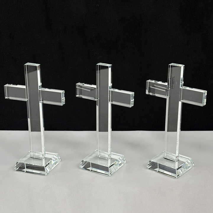 9x15.5cm Clear Crystal Glass Standing Cross MH-15560
