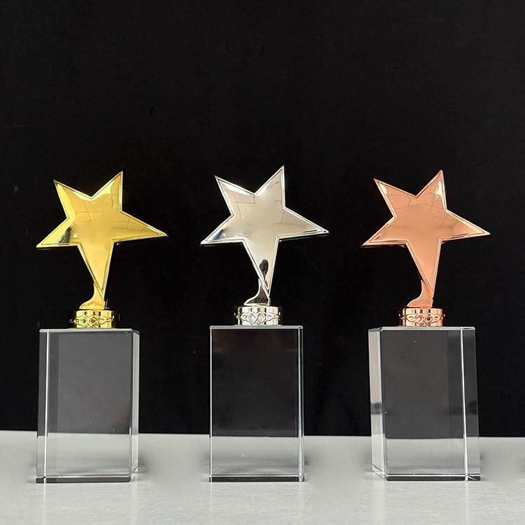 Gold Silver Bronze Metal Star Crystal Trophy Awards MH-MJ0886