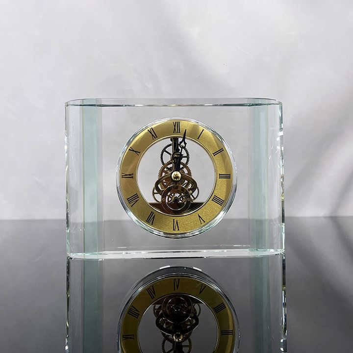 Engraved Mantel Clear Glass Crystal Table Clock MH-C0068