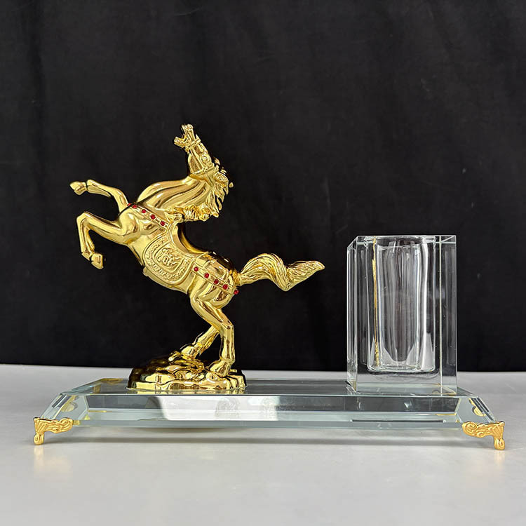 Gold Metal Horse Gift Crystal Pen Holder Set for Table Decoration MH-B0405