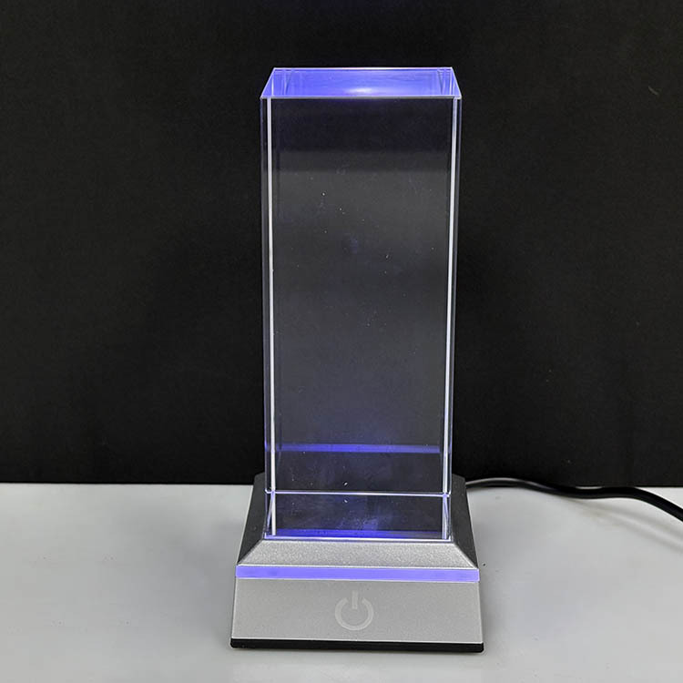 5x5x12cm Blank Crystal Block Cube Paperweight with Sensitive Touch Switch Black Silver Led Light Base MH-F0724