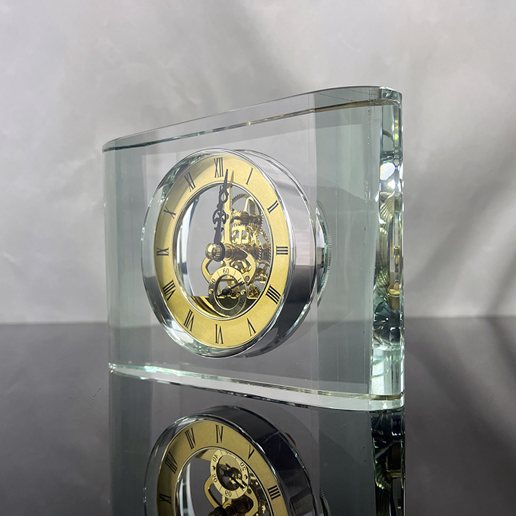 Engraved Mantel Clear Glass Crystal Table Clock MH-C0068