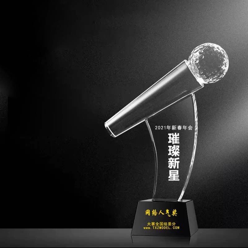 Personalized Crystal Microphone Trophy Awards with Black Base MH-FJ0044