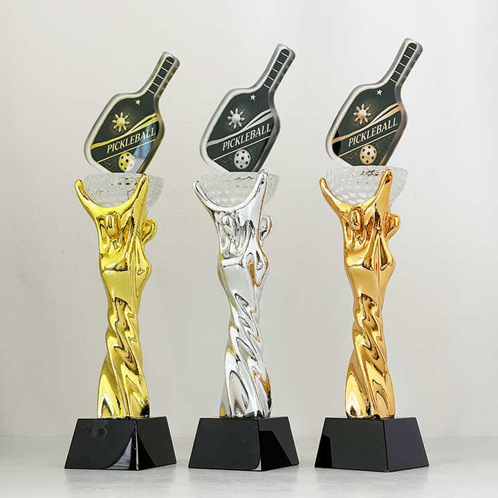 Gold Silver Bronze Resin Glass Crystal Pickleball Sports Trophy MH-LJ0599