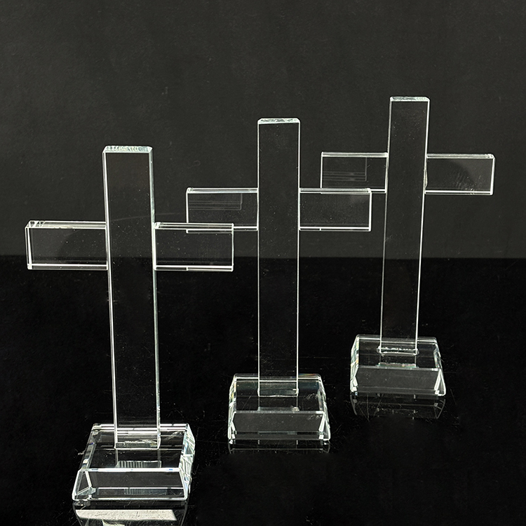 9x15.5cm Clear Crystal Glass Standing Cross MH-15560