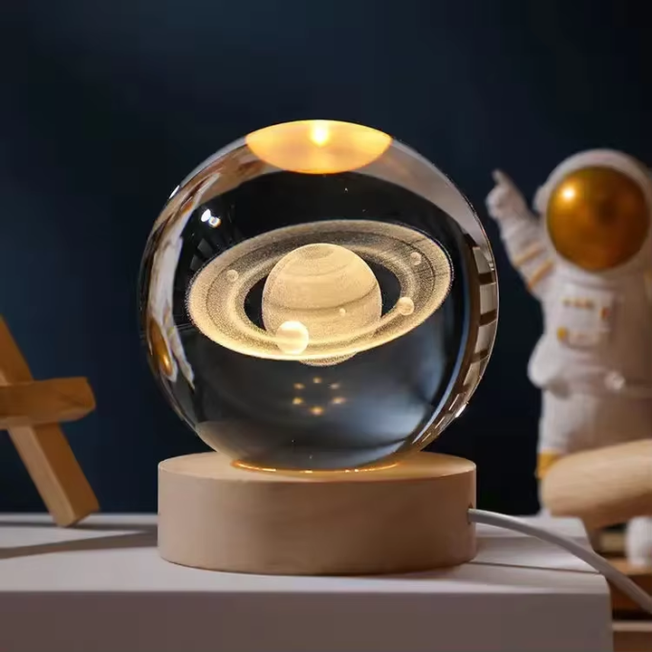 Light up Crystal Laser Milky Way Ball with Wood Led Light Base MH-Q0242