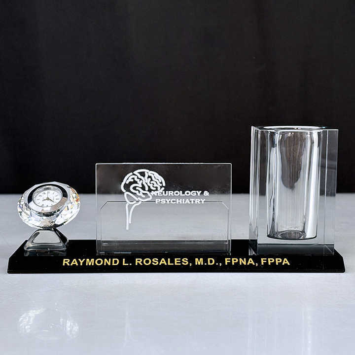 Multi-functional Three in One K9 Crystal Pen Holder with Diamond Clock Card Holder Office Business Gifts MH-B0392