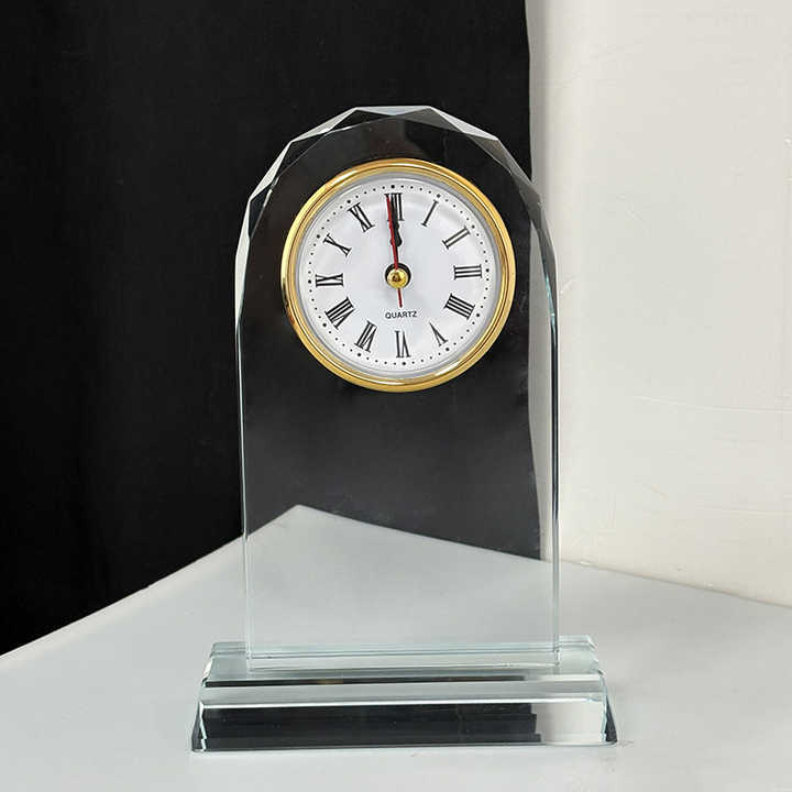 Optical Glass Arch Shaped Crystal Desk Clock MH-C0220