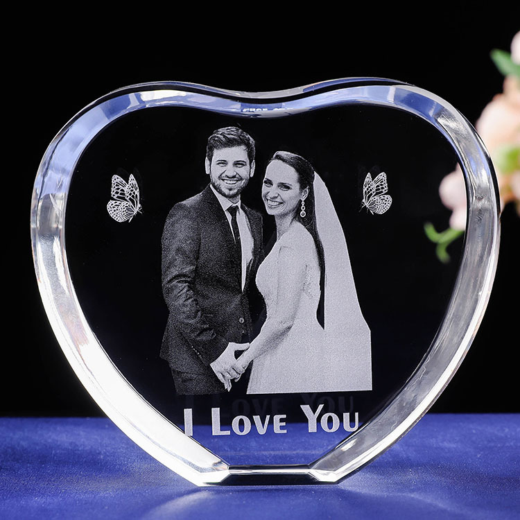 3d Laser Clear Glass Crystal Heart Anniversary Wedding Gift MH-F0512