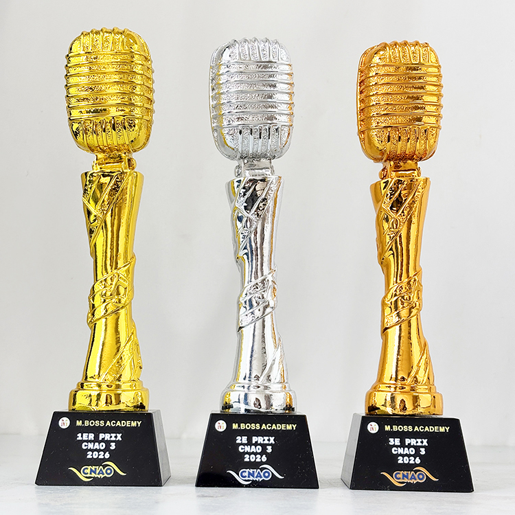 Gold Silver Bronze Resin Microphone Music Awards Crystal Trophy Award MH-LJ0748