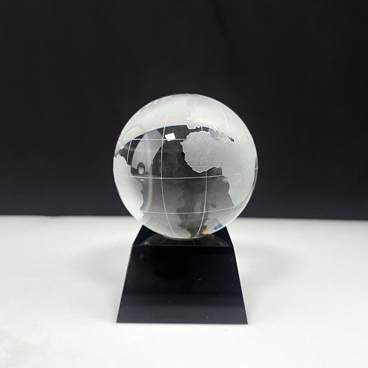 Glass World Crystal Globe on Black Pedestal Base MH-Q0230