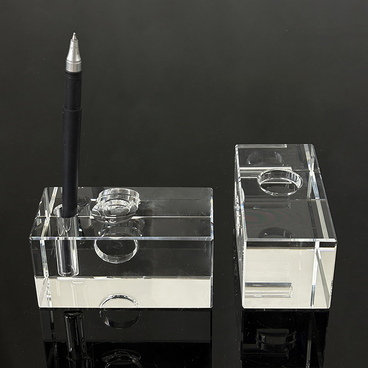 Blank Crystal Block Cube Paperweight with Pen Holder MH-F0677
