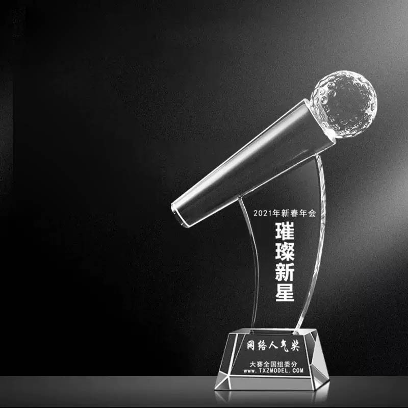 Personalized Crystal Microphone Trophy Awards with Black Base MH-FJ0044