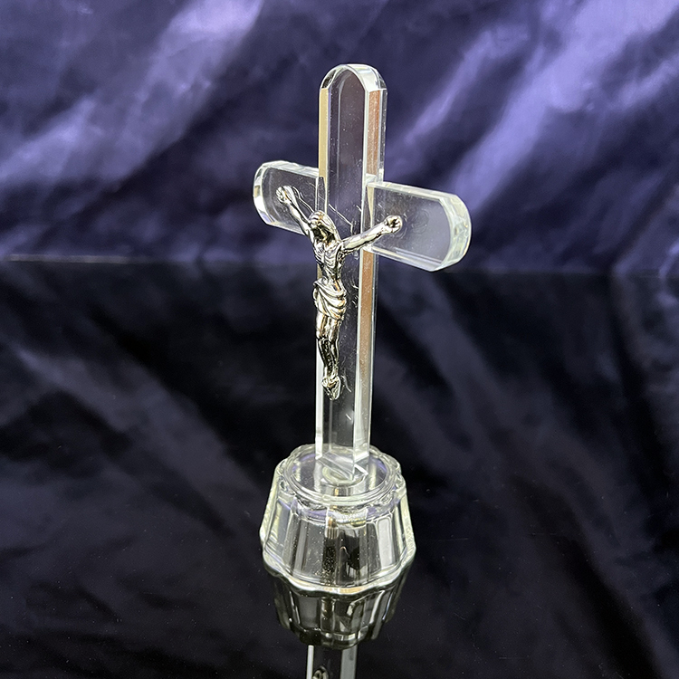 Metal Jesus Figurine on Crystal Crucifix Cross MH-15038