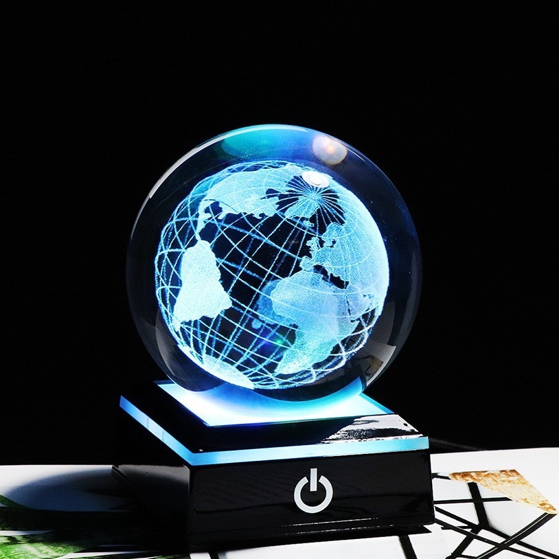 Light up Crystal Laser Milky Way Saturn Ball with square Plastic Led Light Base MH-Q0260