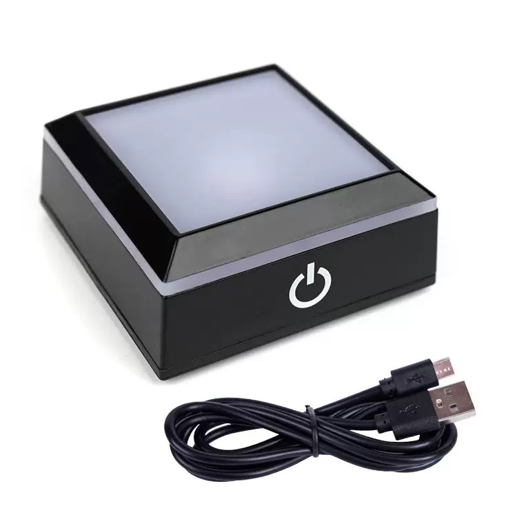Square Plastic Black Silver Led Light Base with USB Line for Crystal MH-F0639