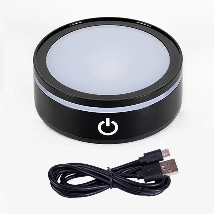 Black Silver Round Color Display 7 LED Color Light Stand Base for Crystal MH-F0640