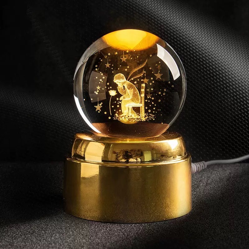 Light up Crystal Laser Milky Way Saturn Ball with Rotating Gold Led Light Base MH-Q0278