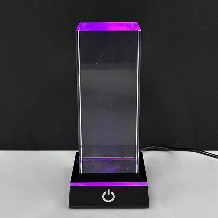 5x5x12cm Blank Crystal Block Cube Paperweight with Sensitive Touch Switch Black Silver Led Light Base MH-F0724