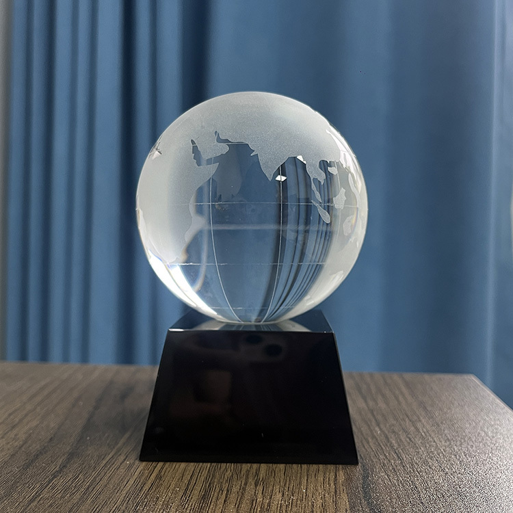 Glass World Crystal Globe on Black Pedestal Base MH-Q0230