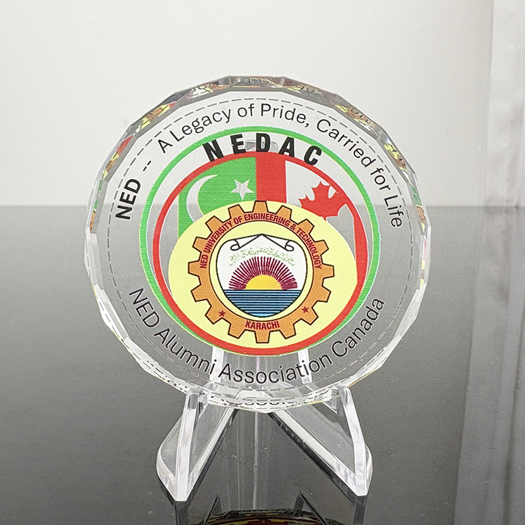 Personalised Anniversary Round Glass Paperweight with Acrylic Stand MH-F0462