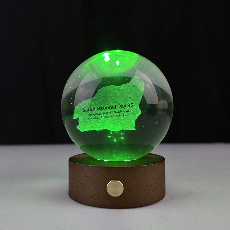 Custom Crystal Ball 3D Laser Night Light with Touch Switch Wooden Led Light Base MH-Q0279