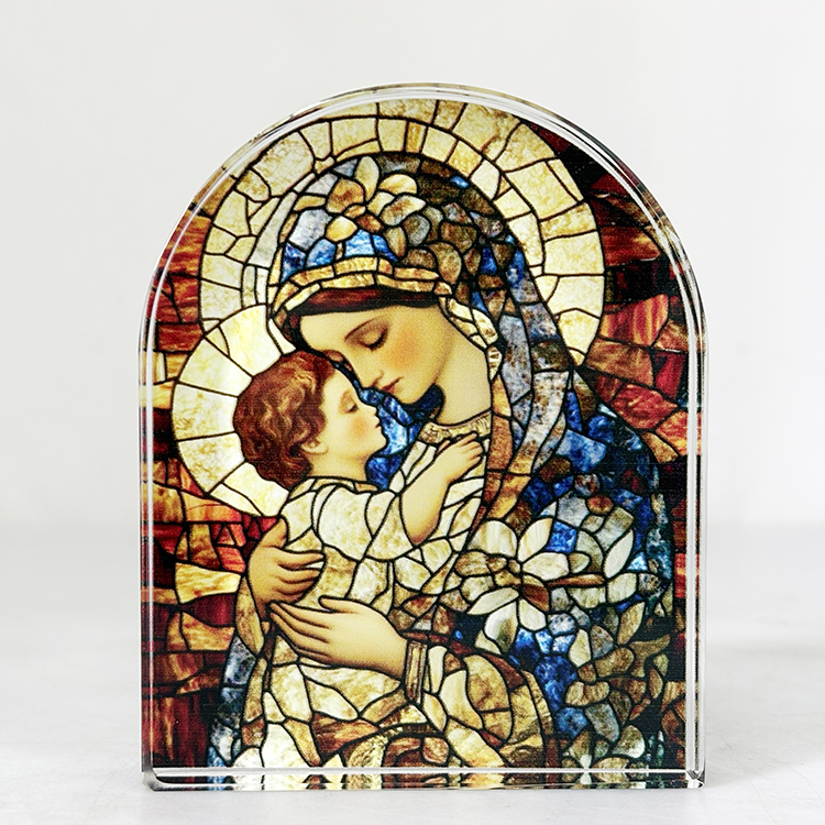 Personalized Catholic Holy Family Arch Shape Glass Crystal Paperweight MH-F0686