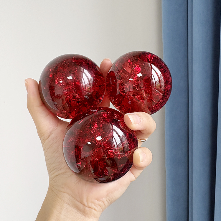 Red Color Glass Crystal Ice Cracked Ball Sphere MH-Q0293
