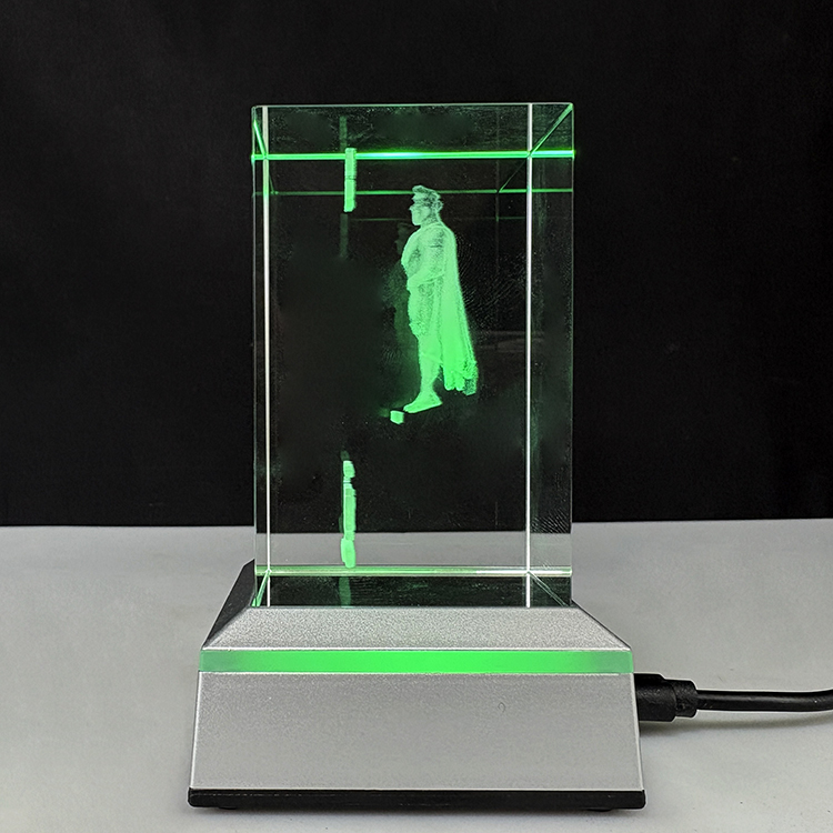 Laser Crystal Block Cube Paperweight with Sensitive Touch Switch Led Light Base MH-F0692