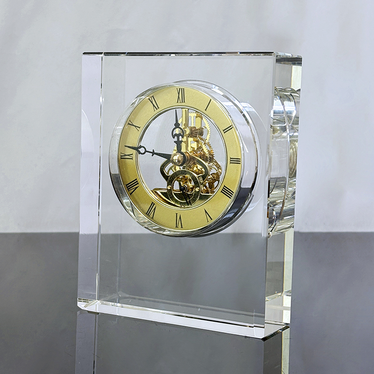 Optical Rectangle Glass Crystal Desk Clock