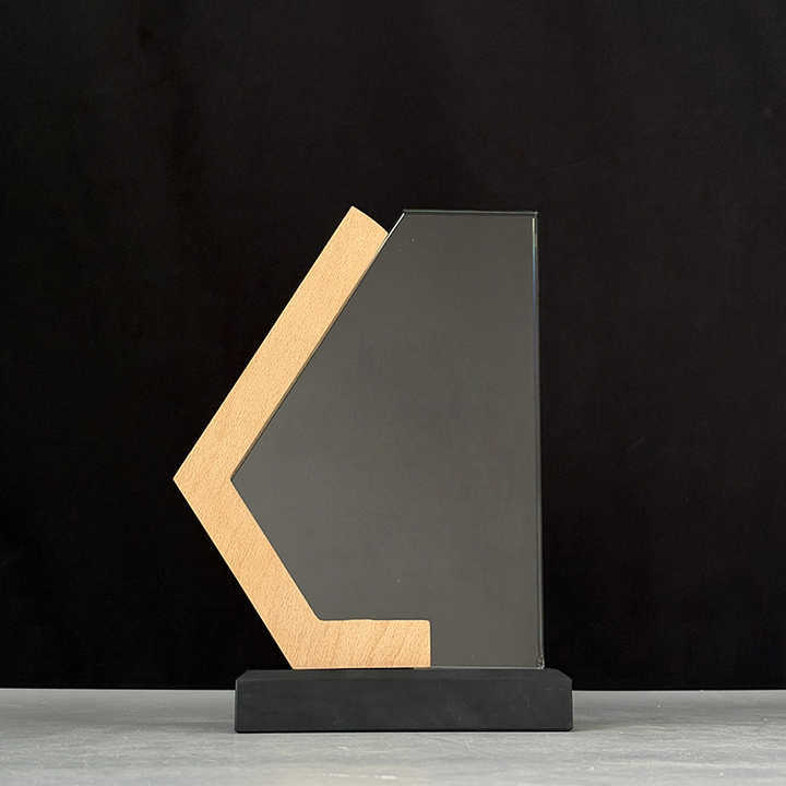 Wooden Crystal Glass Awards Plaque Trophy with Black Stone Base MH-LJ0656