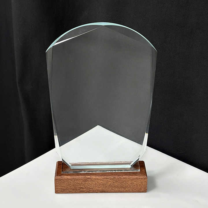 Blank Plaque Crystal Trophy with Wooden Base  MH-LJ0730
