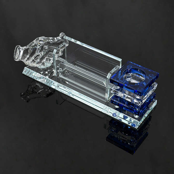 Multi-functional Three in One Crystal Pen Holder with Handshake Card Holder Office Business Gifts MH-B0398