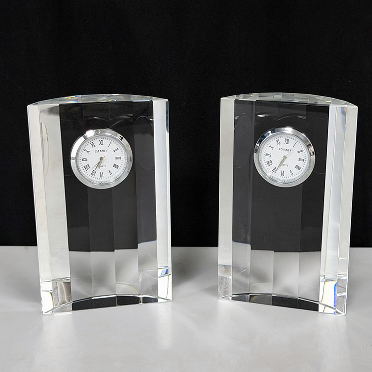 Wholesale Custom Engraving Crystal Arch Shape Crystal Desk Clock Crafts MH-BZ0159