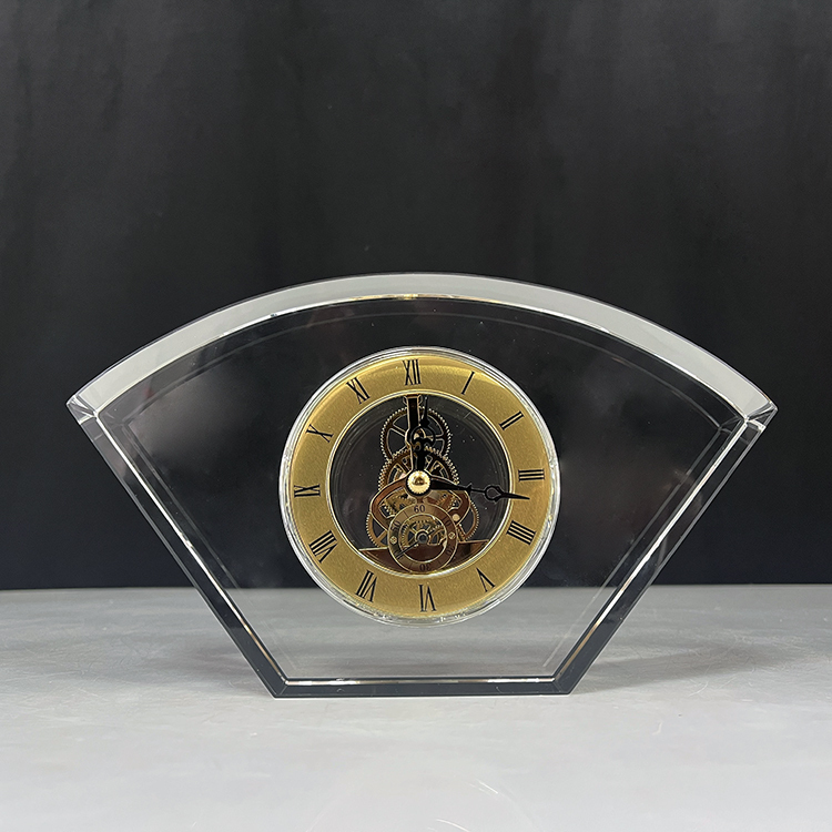 Blank Fan Shaped Clear Glass Crystal Table Clock MH-C0115