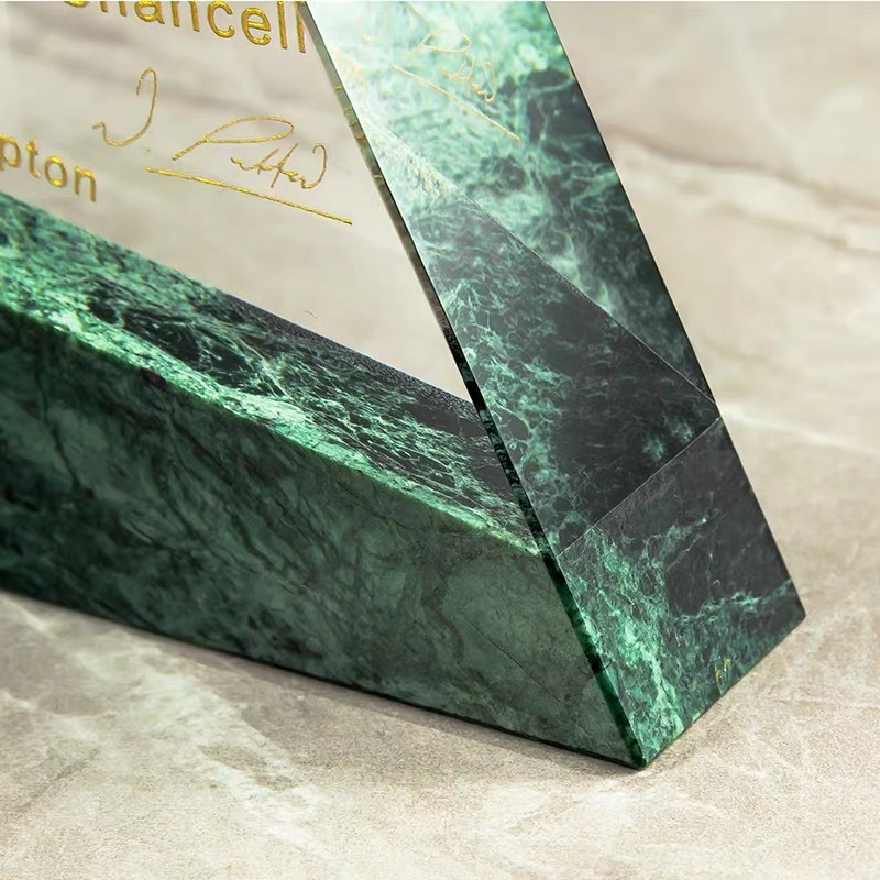 Triangle Green Marble Crystal Trophy Awards MH-LJ0437