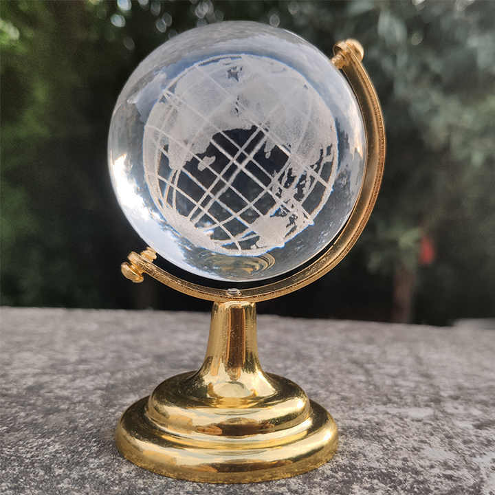 Glass Crystal Laser Earth Globe with Continent Wording on Golden Stand MH-Q0255